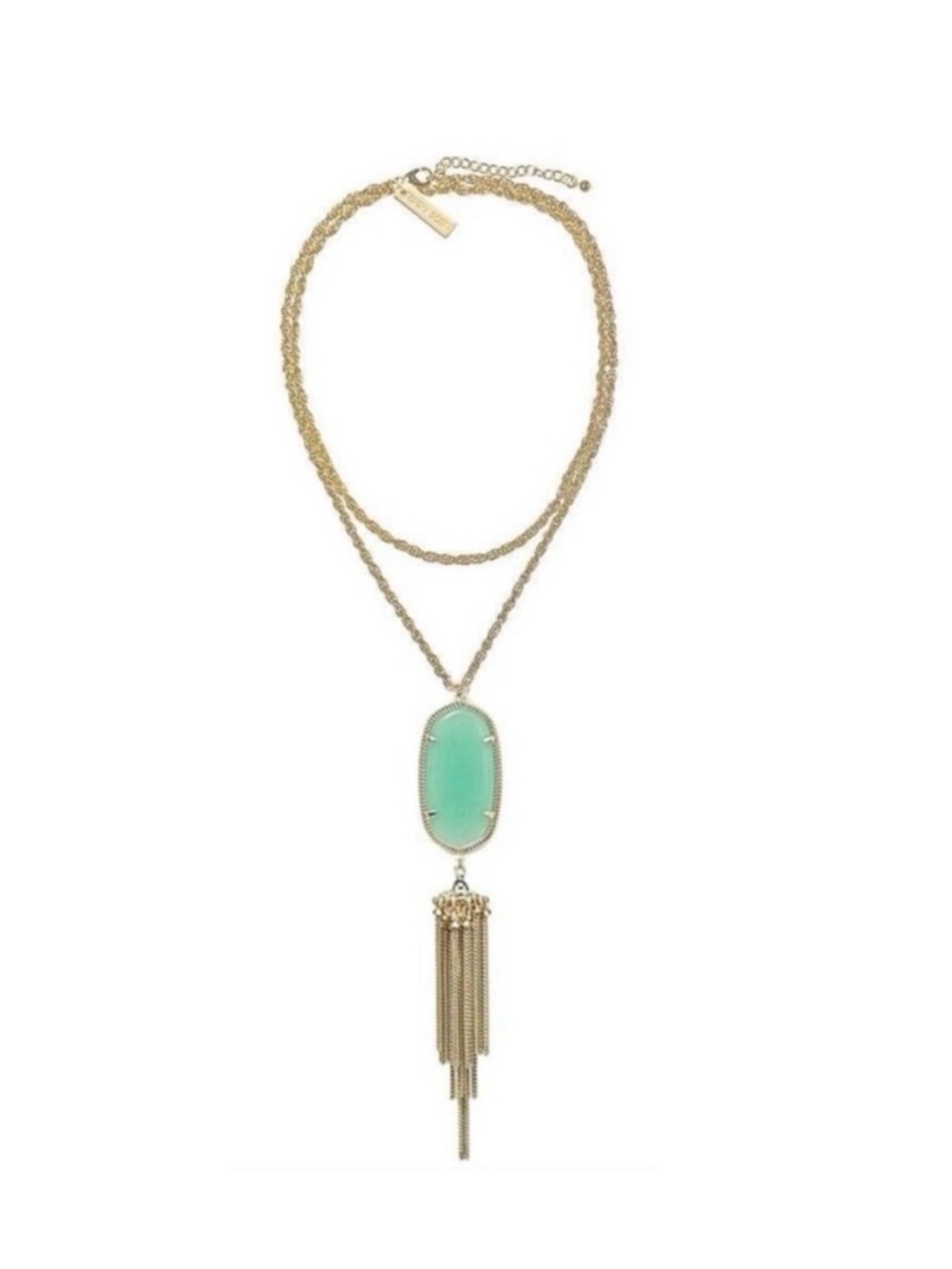 Kendra Scott Rayne Mint Green Tassel Gold Pendant Necklace